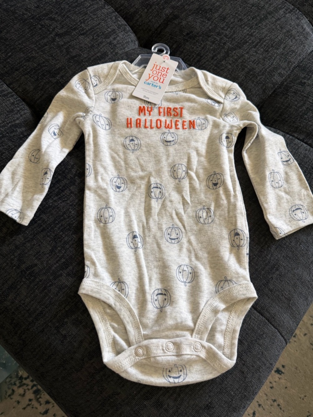 Carters My First Halloween Pumpkin Grey Gender Neutral Baby Onesie